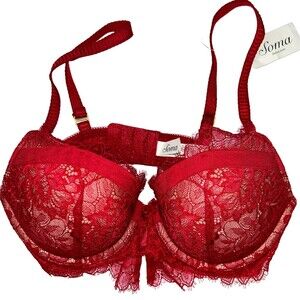 NWT Soma Breathtaking Push Up Allover Lace Bra Ruby Red Padded Underwire Sz 32C